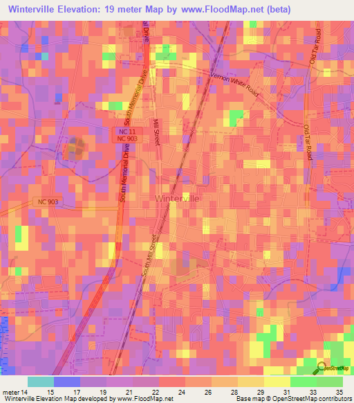 Winterville,US Elevation Map