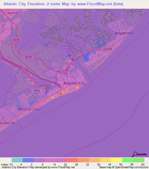 Atlantic City,US Elevation Map