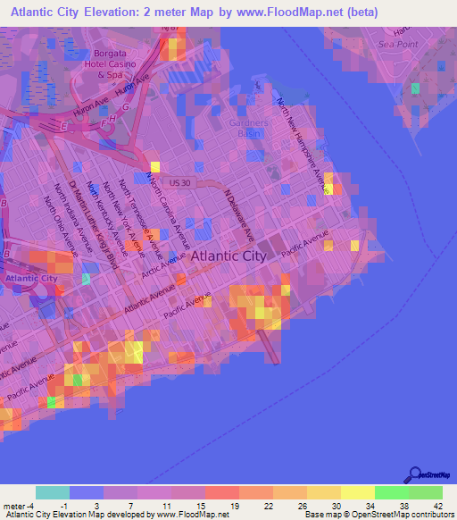 Atlantic City,US Elevation Map