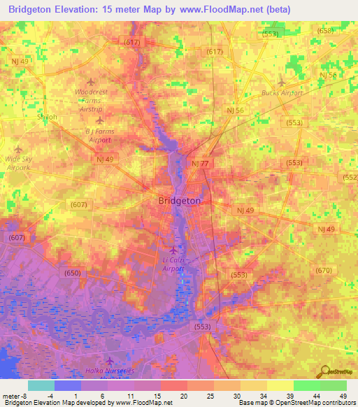 Bridgeton,US Elevation Map