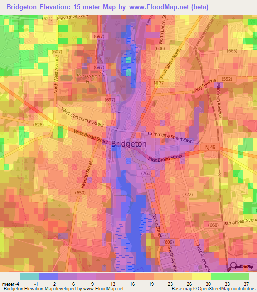 Bridgeton,US Elevation Map