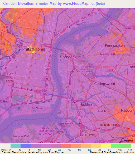 Camden,US Elevation Map