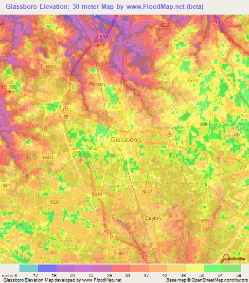 Glassboro,US Elevation Map