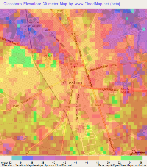 Glassboro,US Elevation Map