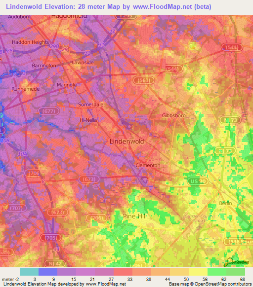 Lindenwold,US Elevation Map