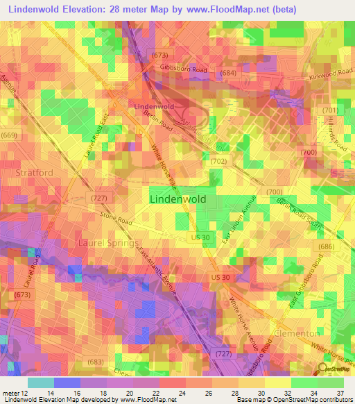 Lindenwold,US Elevation Map