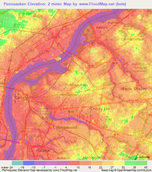 Pennsauken,US Elevation Map