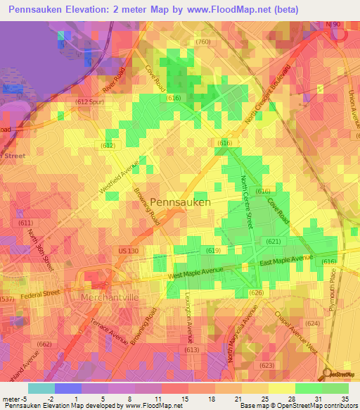 Pennsauken,US Elevation Map