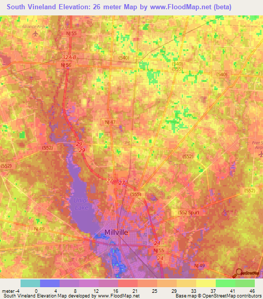 South Vineland,US Elevation Map