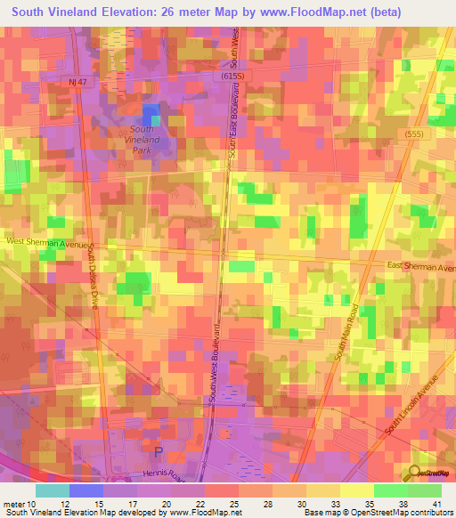 South Vineland,US Elevation Map