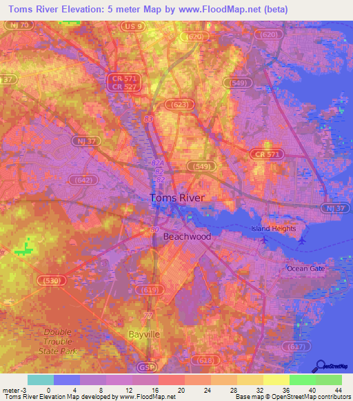 Toms River,US Elevation Map