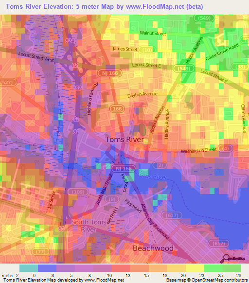 Toms River,US Elevation Map