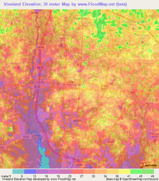 Vineland,US Elevation Map