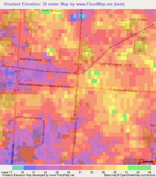 Vineland,US Elevation Map