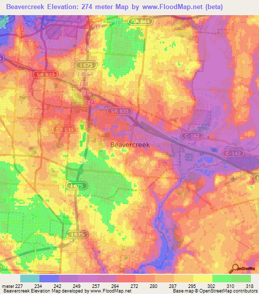 Beavercreek,US Elevation Map