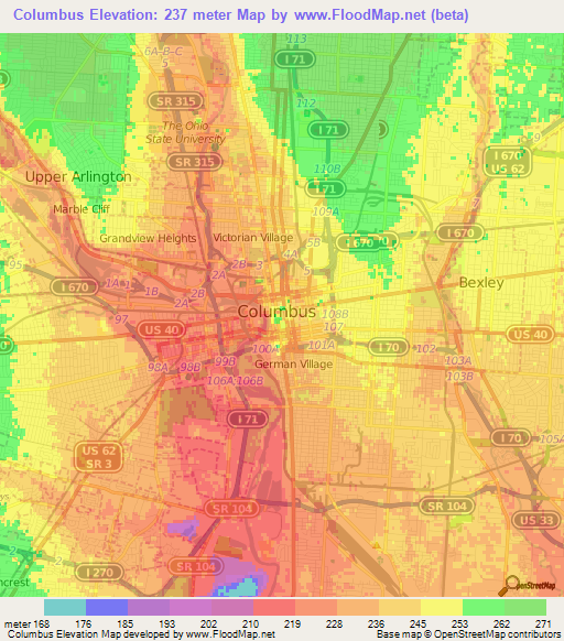 Columbus,US Elevation Map