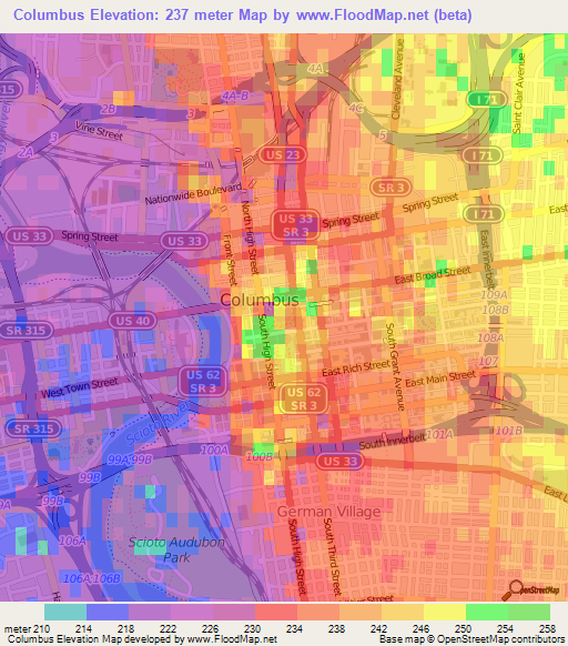 Columbus,US Elevation Map