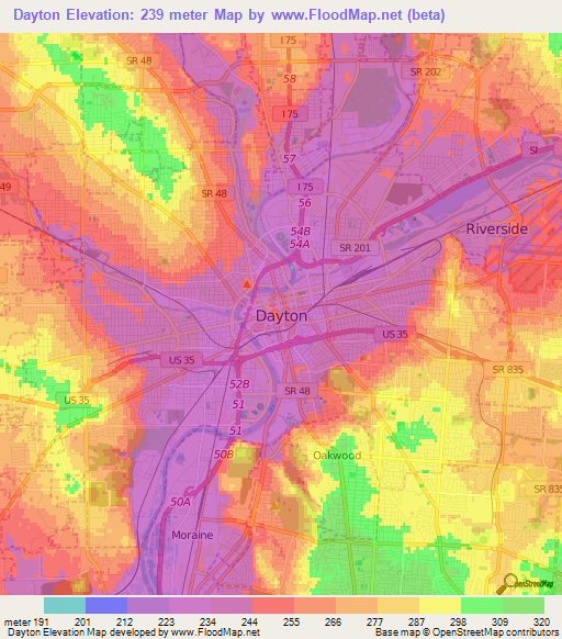 Dayton,US Elevation Map