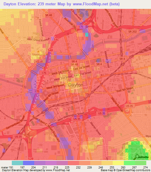 Dayton,US Elevation Map