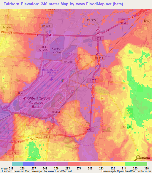 Fairborn,US Elevation Map