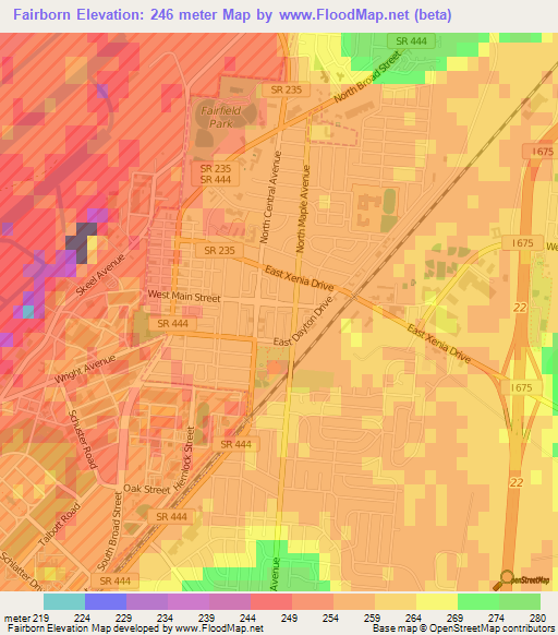 Fairborn,US Elevation Map