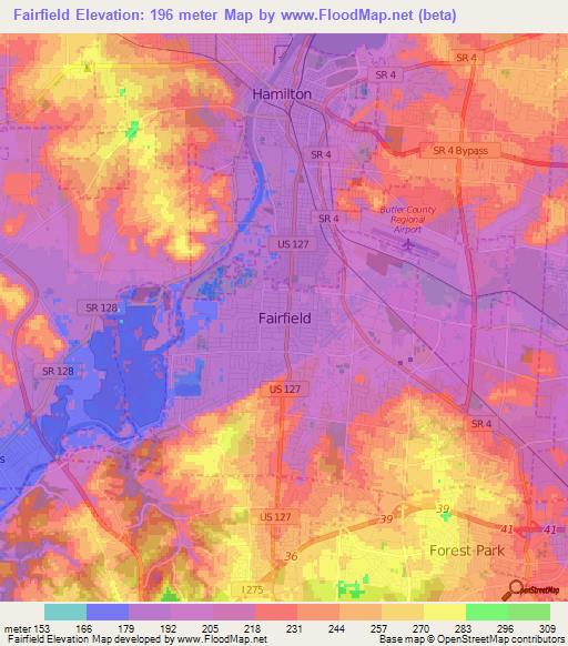 Fairfield,US Elevation Map