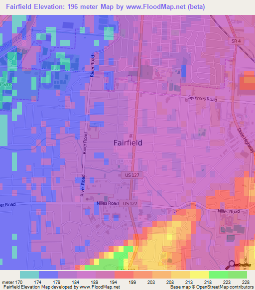 Fairfield,US Elevation Map