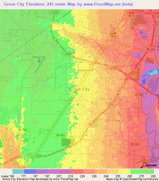 Grove City,US Elevation Map