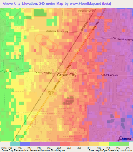 Grove City,US Elevation Map