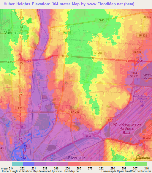 Huber Heights,US Elevation Map