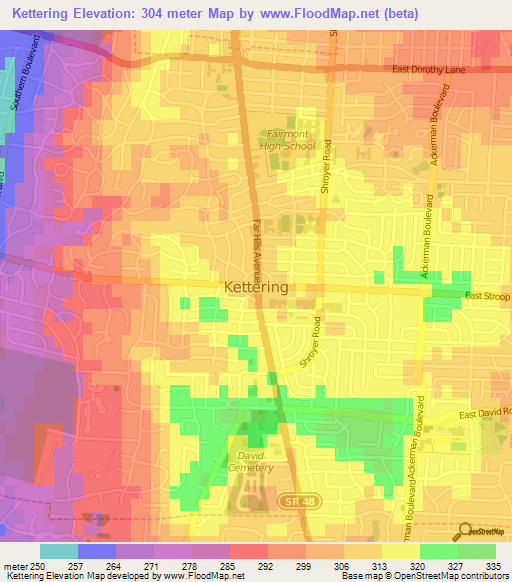 Kettering,US Elevation Map