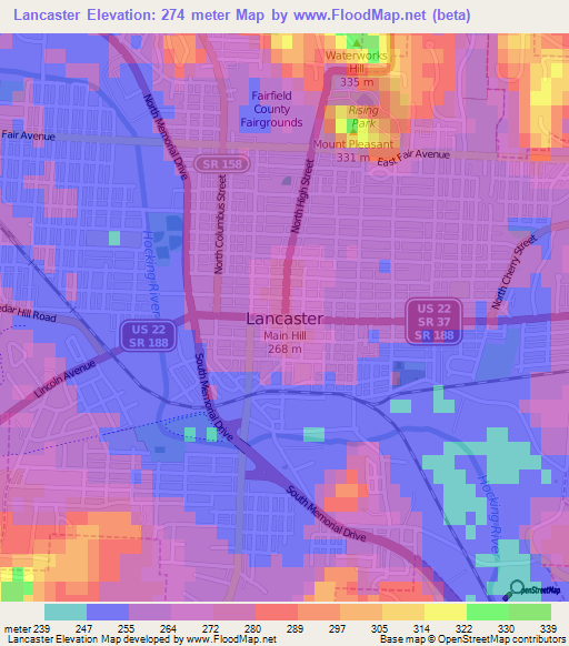 Lancaster,US Elevation Map