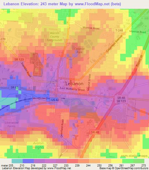 Lebanon,US Elevation Map