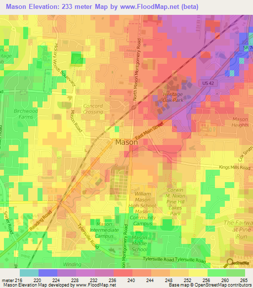 Mason,US Elevation Map