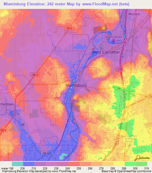 Miamisburg,US Elevation Map