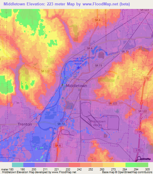 Middletown,US Elevation Map