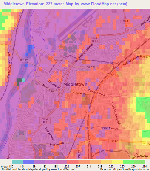 Middletown,US Elevation Map