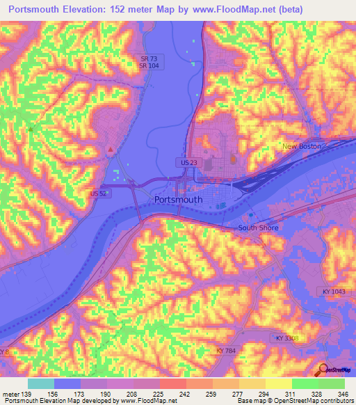 Portsmouth,US Elevation Map