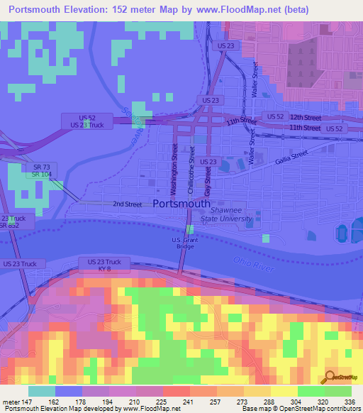 Portsmouth,US Elevation Map