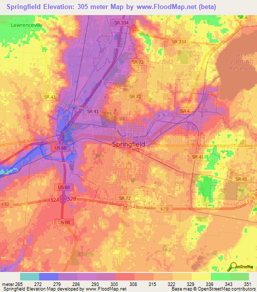 Springfield,US Elevation Map