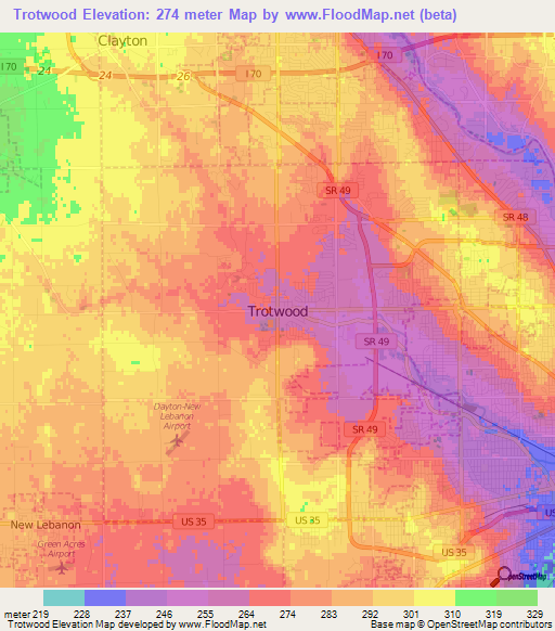 Trotwood,US Elevation Map