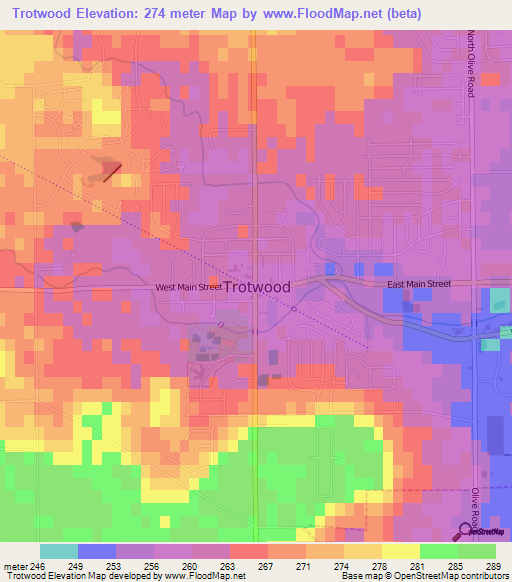 Trotwood,US Elevation Map