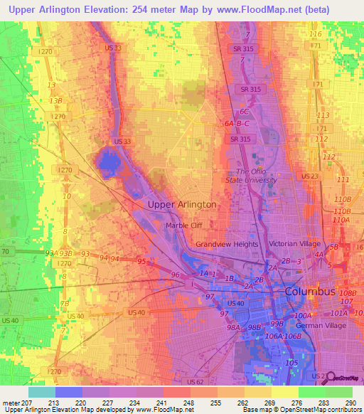 Upper Arlington,US Elevation Map