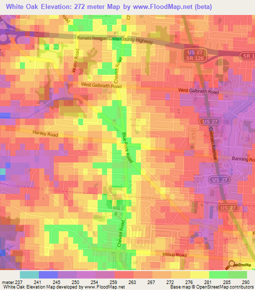 White Oak,US Elevation Map