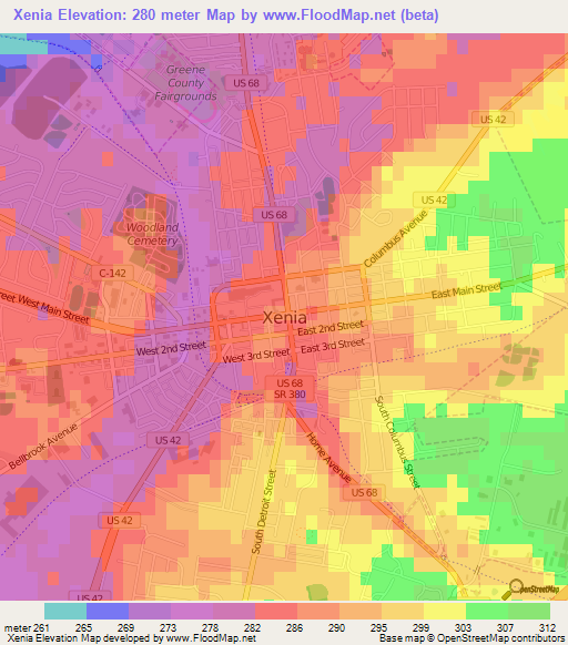 Xenia,US Elevation Map