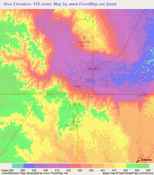 Alva,US Elevation Map