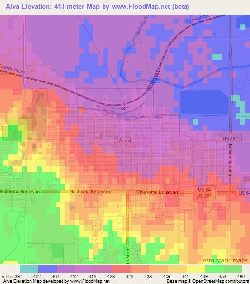 Alva,US Elevation Map