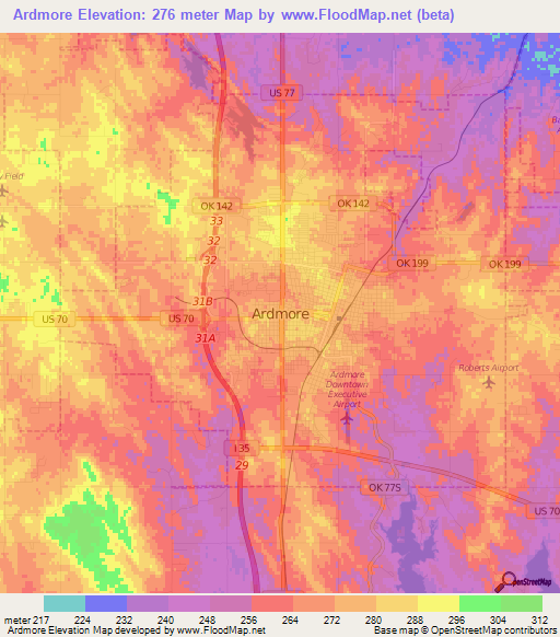 Ardmore,US Elevation Map