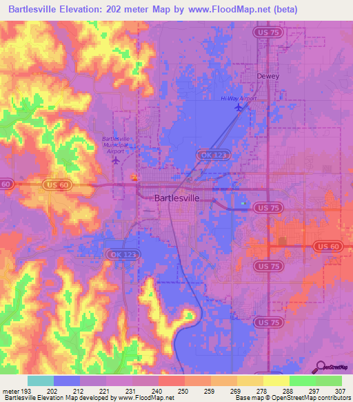 Bartlesville,US Elevation Map