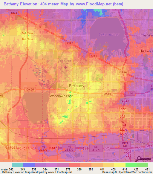 Bethany,US Elevation Map